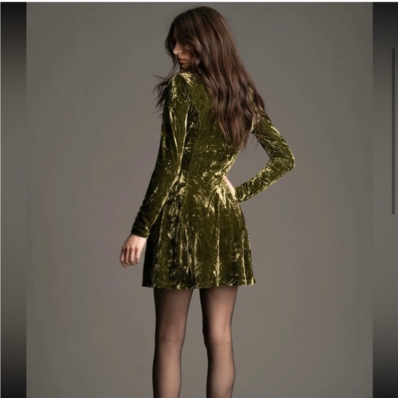 Sweet Jane Olive Crushed Velvet Mini Dress by Little Lies - Picture 6 of 7